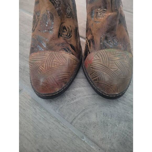 L'Artiste by Spring Step Floral Ankle Boots Waterlily Brown Zipper Leather Size - Picture 2 of 9